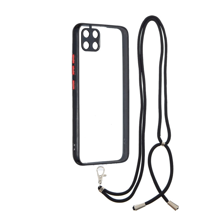 For OPPO Realme C11 Transparent PC+TPU Phone Case with Contrast Color Button & Neck Lanyard