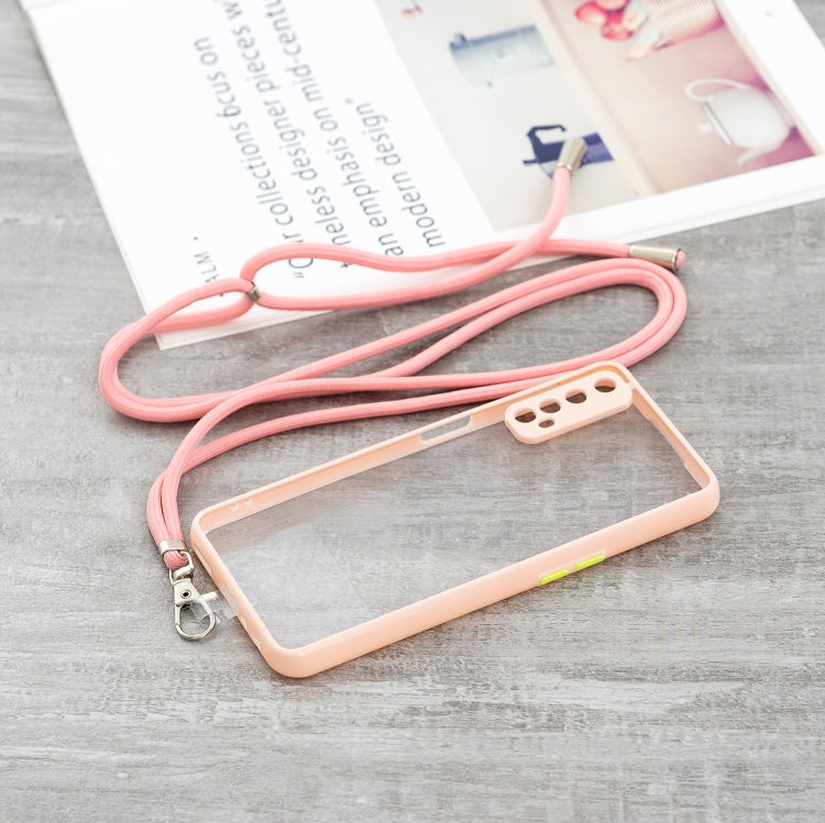 For OPPO Realme 7 / Narzo 20 Pro Transparent PC+TPU Phone Case with Contrast Color Button & Neck Lanyard