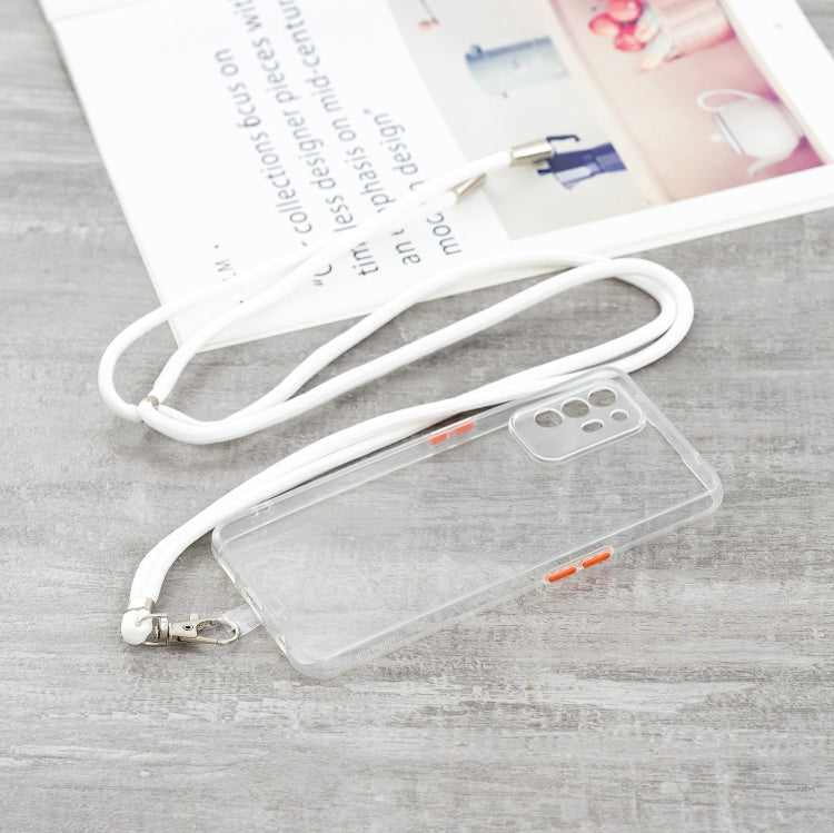 For OPPO F19 Pro+ Transparent PC+TPU Phone Case with Contrast Color Button & Neck Lanyard