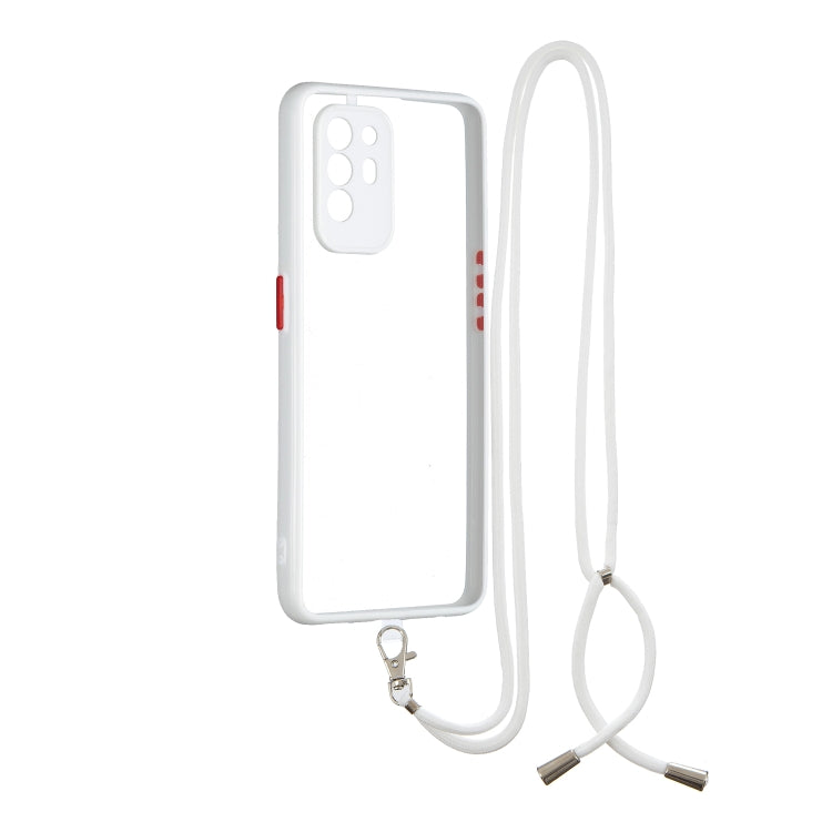 For OPPO F19 Pro+ Transparent PC+TPU Phone Case with Contrast Color Button & Neck Lanyard