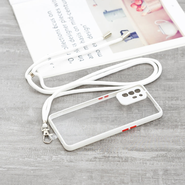 For OPPO F19 Pro+ Transparent PC+TPU Phone Case with Contrast Color Button & Neck Lanyard