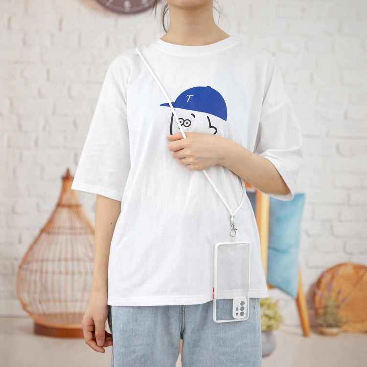 For OPPO F19 Pro+ Transparent PC+TPU Phone Case with Contrast Color Button & Neck Lanyard