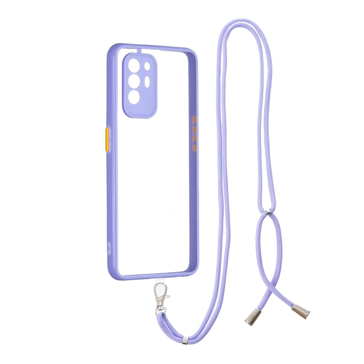 For OPPO F19 Pro+ Transparent PC+TPU Phone Case with Contrast Color Button & Neck Lanyard