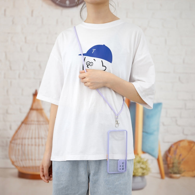 For OPPO F19 Pro+ Transparent PC+TPU Phone Case with Contrast Color Button & Neck Lanyard