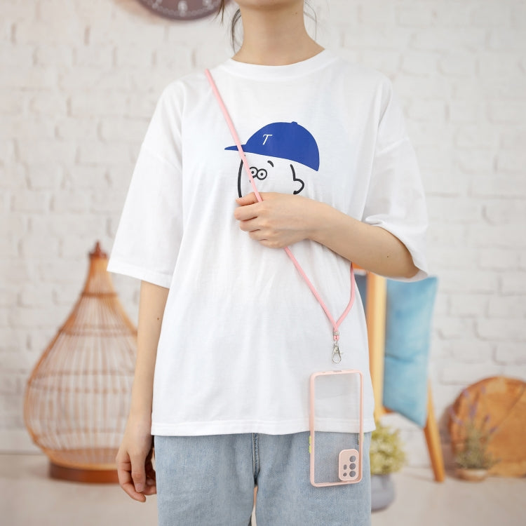 For OPPO F19 Pro+ Transparent PC+TPU Phone Case with Contrast Color Button & Neck Lanyard