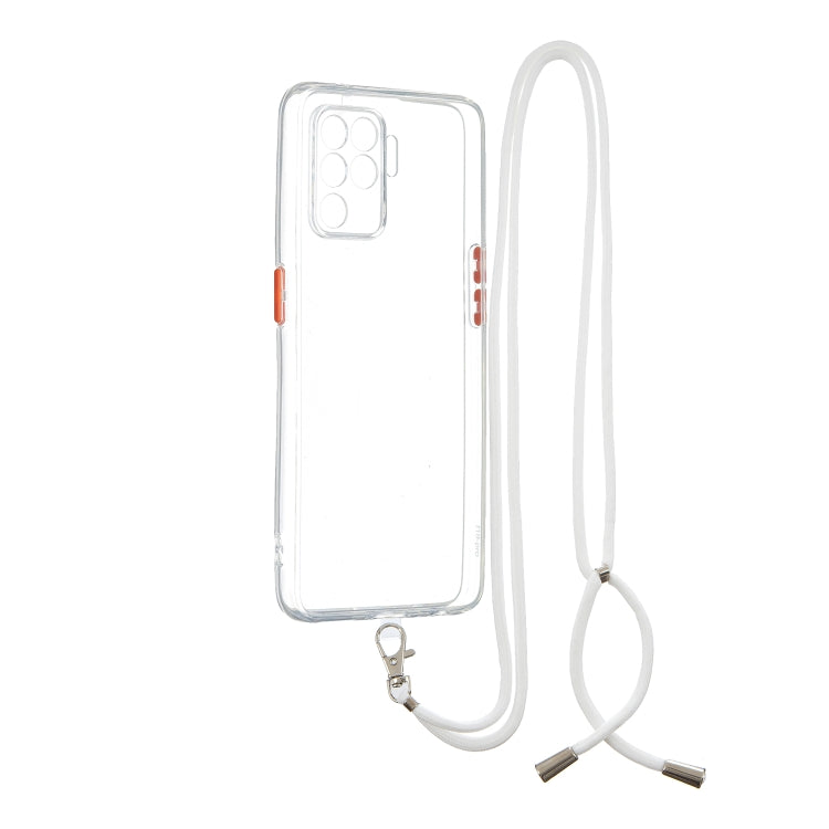 For OPPO F19 Pro Transparent PC+TPU Phone Case with Contrast Color Button & Neck Lanyard