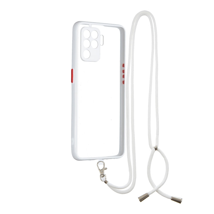 For OPPO F19 Pro Transparent PC+TPU Phone Case with Contrast Color Button & Neck Lanyard