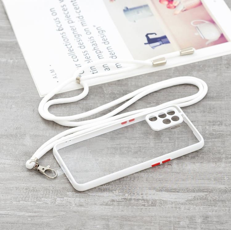 For OPPO F19 Pro Transparent PC+TPU Phone Case with Contrast Color Button & Neck Lanyard