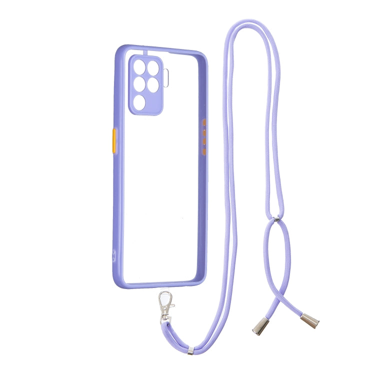 For OPPO F19 Pro Transparent PC+TPU Phone Case with Contrast Color Button & Neck Lanyard