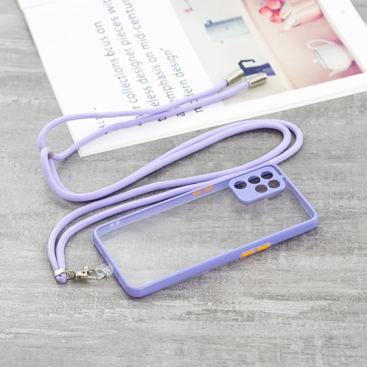 For OPPO F19 Pro Transparent PC+TPU Phone Case with Contrast Color Button & Neck Lanyard