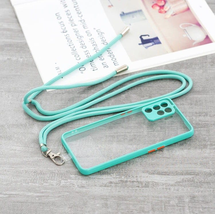 For OPPO F19 Pro Transparent PC+TPU Phone Case with Contrast Color Button & Neck Lanyard