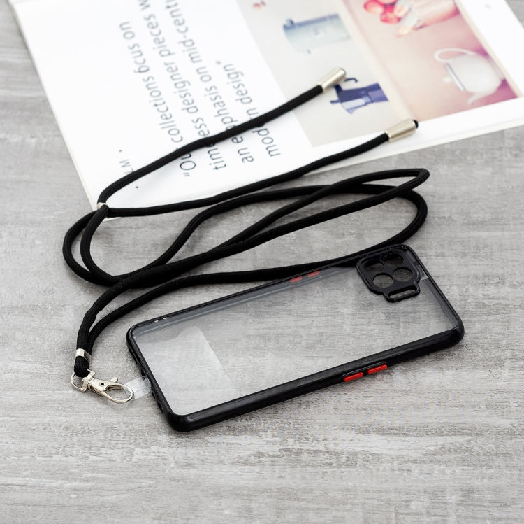 For OPPO F17 Pro / A93 / Reno4 Lite / Reno4 F Transparent PC+TPU Phone Case with Contrast Color Button & Neck Lanyard