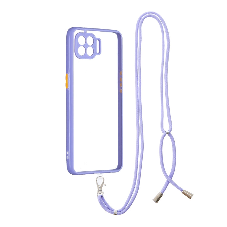 For OPPO F17 Pro / A93 / Reno4 Lite / Reno4 F Transparent PC+TPU Phone Case with Contrast Color Button & Neck Lanyard