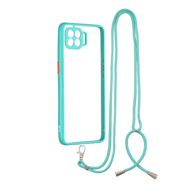 For OPPO F17 Pro / A93 / Reno4 Lite / Reno4 F Transparent PC+TPU Phone Case with Contrast Color Button & Neck Lanyard