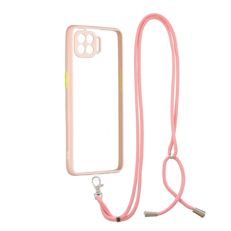 For OPPO F17 Pro / A93 / Reno4 Lite / Reno4 F Transparent PC+TPU Phone Case with Contrast Color Button & Neck Lanyard