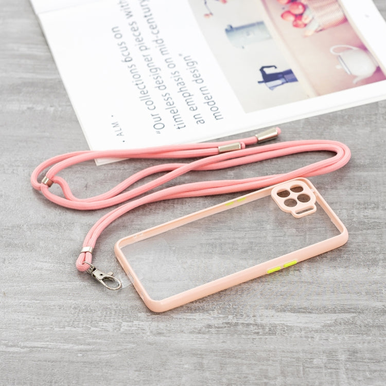 For OPPO F17 Pro / A93 / Reno4 Lite / Reno4 F Transparent PC+TPU Phone Case with Contrast Color Button & Neck Lanyard