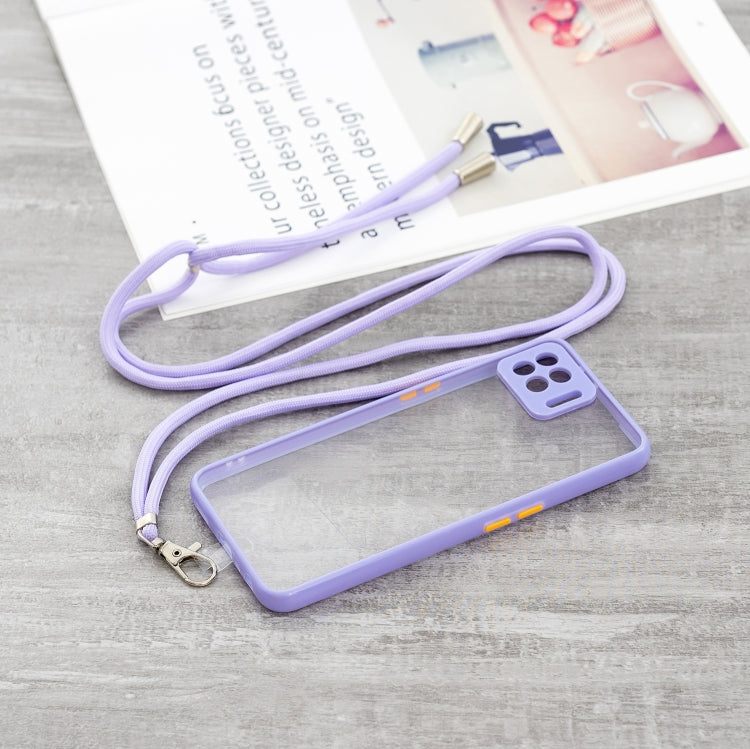 For OPPO F17/A73 2020 Transparent PC+TPU Phone Case with Contrast Color Button & Neck Lanyard