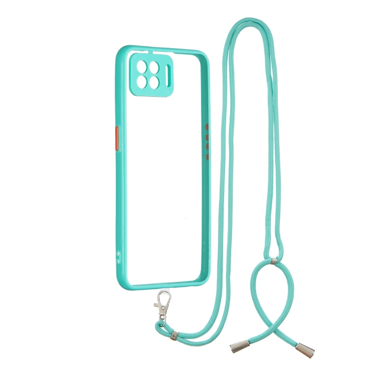 For OPPO F17/A73 2020 Transparent PC+TPU Phone Case with Contrast Color Button & Neck Lanyard