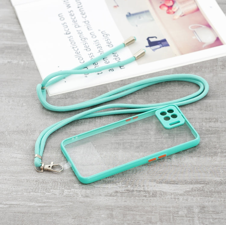 For OPPO F17/A73 2020 Transparent PC+TPU Phone Case with Contrast Color Button & Neck Lanyard