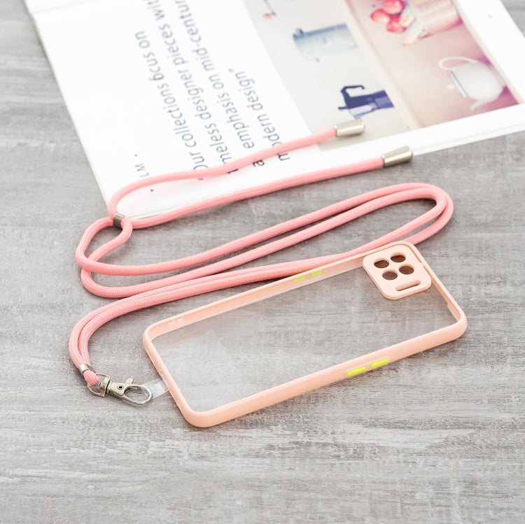 For OPPO F17/A73 2020 Transparent PC+TPU Phone Case with Contrast Color Button & Neck Lanyard