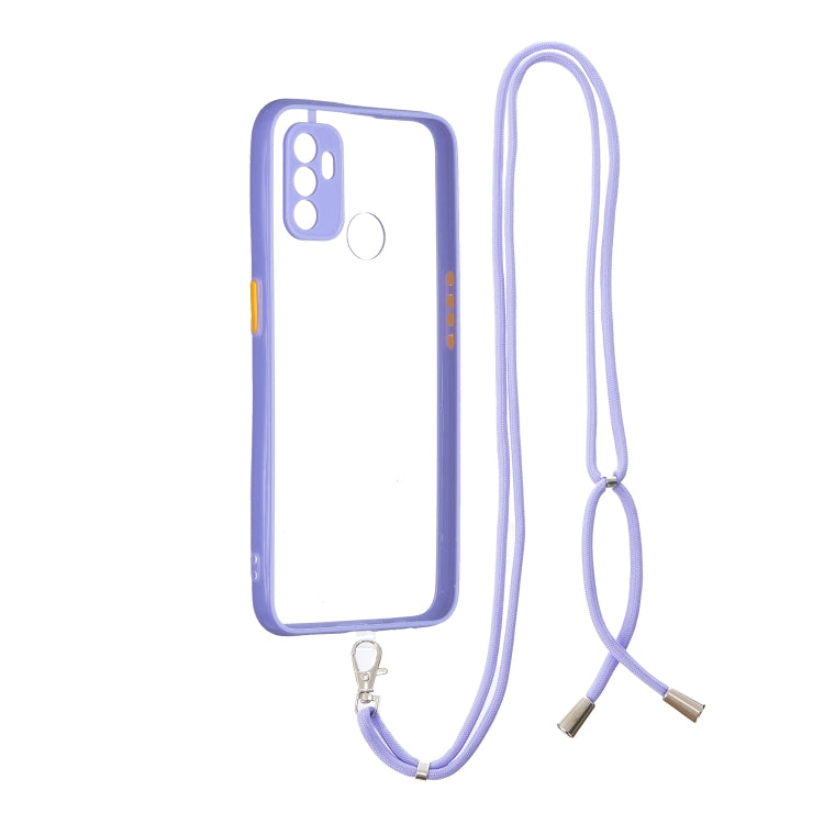 For OPPO A53 2020 / A33 2020 / A32 2020 Transparent PC+TPU Phone Case with Contrast Color Button & Neck Lanyard