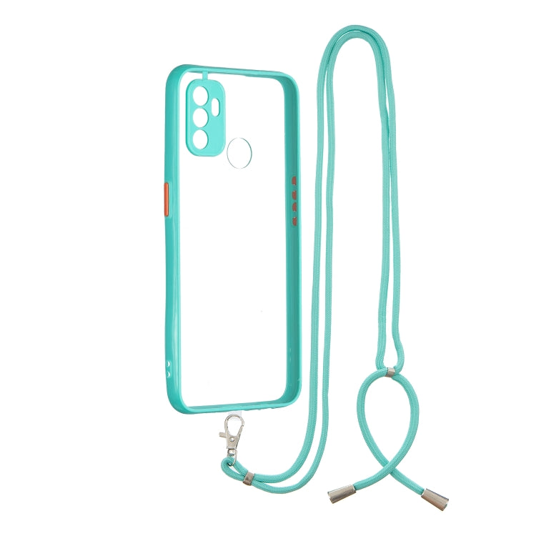 For OPPO A53 2020 / A33 2020 / A32 2020 Transparent PC+TPU Phone Case with Contrast Color Button & Neck Lanyard