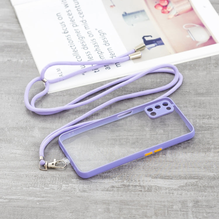 For OPPO A52 / A92 / A72 Transparent PC+TPU Phone Case with Contrast Color Button & Neck Lanyard