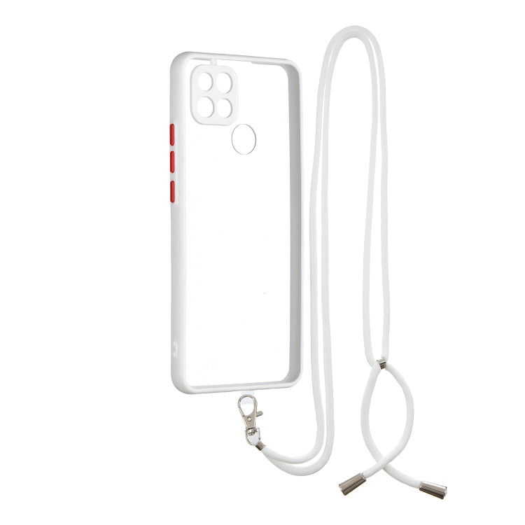 For OPPO A15 / A15S Transparent PC+TPU Phone Case with Contrast Color Button & Neck Lanyard