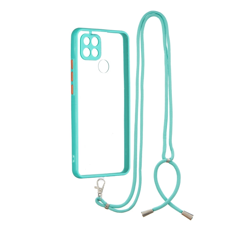 For OPPO A15 / A15S Transparent PC+TPU Phone Case with Contrast Color Button & Neck Lanyard