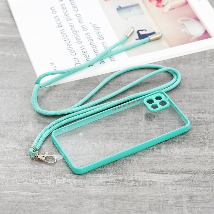 For OPPO A15 / A15S Transparent PC+TPU Phone Case with Contrast Color Button & Neck Lanyard
