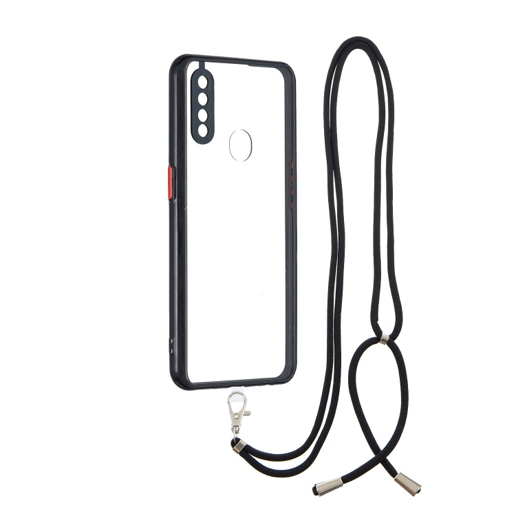 For OPPO A8 / A31 2020 Transparent PC+TPU Phone Case with Contrast Color Button & Neck Lanyard