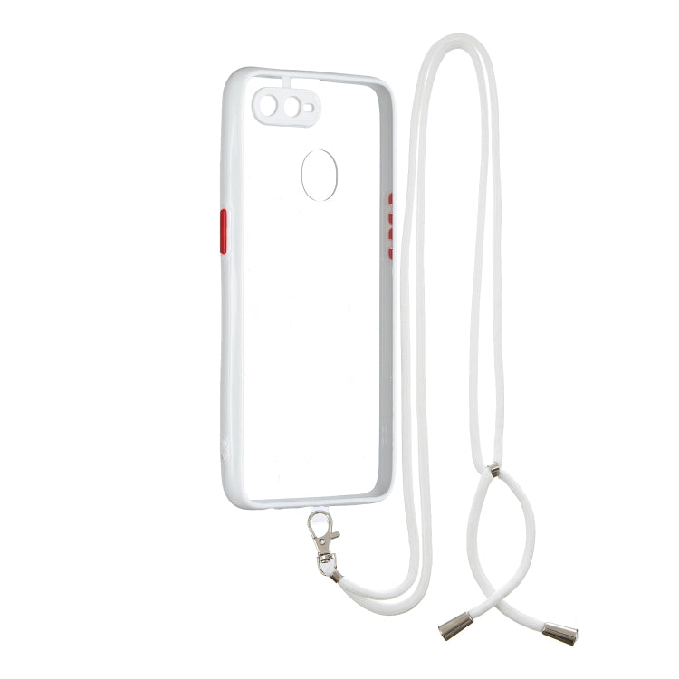 For OPPO A5S / A7 / A12 / A11K Transparent PC+TPU Phone Case with Contrast Color Button & Neck Lanyard
