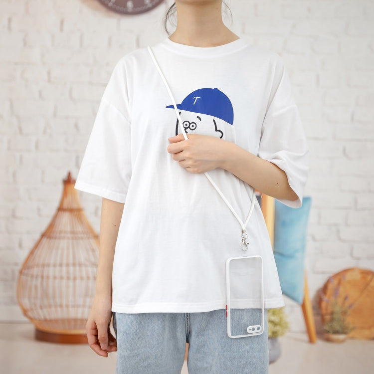 For OPPO A5S / A7 / A12 / A11K Transparent PC+TPU Phone Case with Contrast Color Button & Neck Lanyard