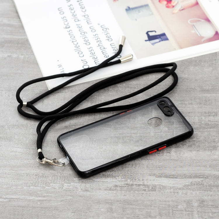For OPPO A5S / A7 / A12 / A11K Transparent PC+TPU Phone Case with Contrast Color Button & Neck Lanyard
