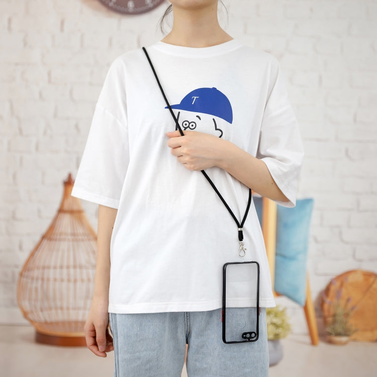 For OPPO A5S / A7 / A12 / A11K Transparent PC+TPU Phone Case with Contrast Color Button & Neck Lanyard