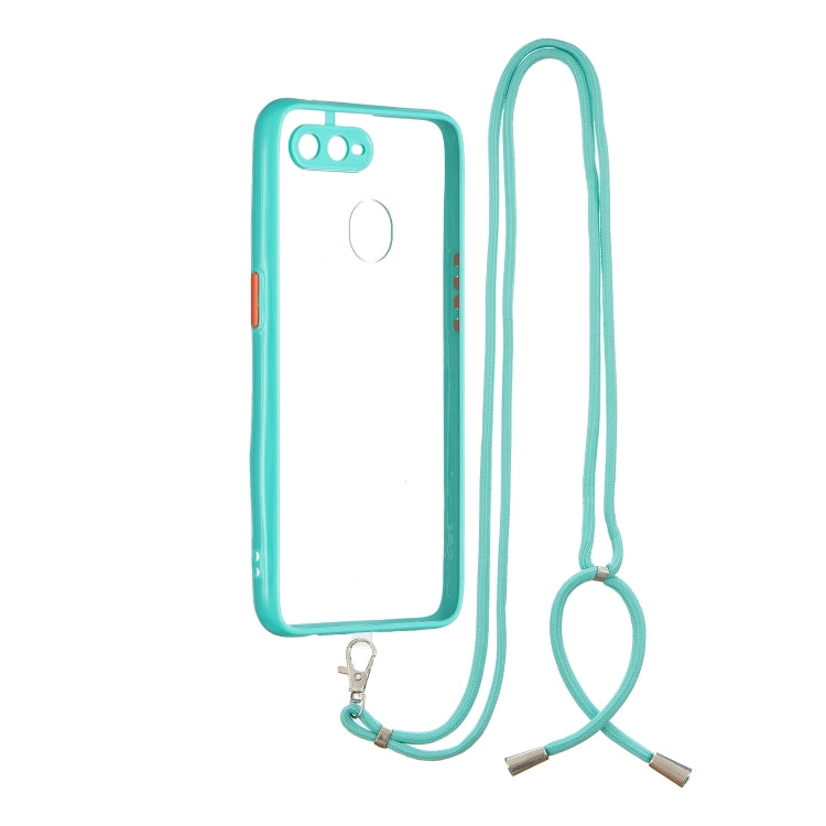 For OPPO A5S / A7 / A12 / A11K Transparent PC+TPU Phone Case with Contrast Color Button & Neck Lanyard