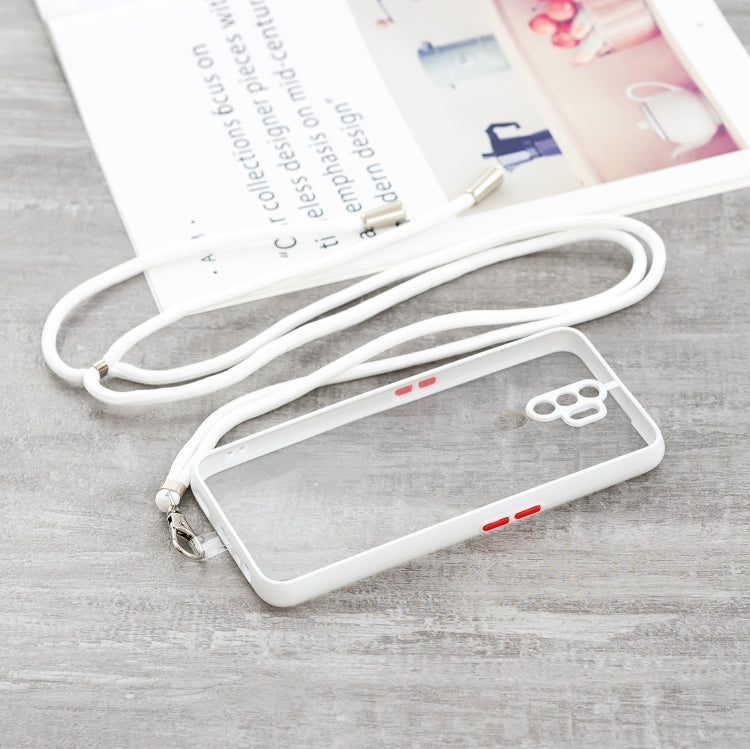 For OPPO A5 2020/A9 2020 Transparent PC+TPU Phone Case with Contrast Color Button & Neck Lanyard