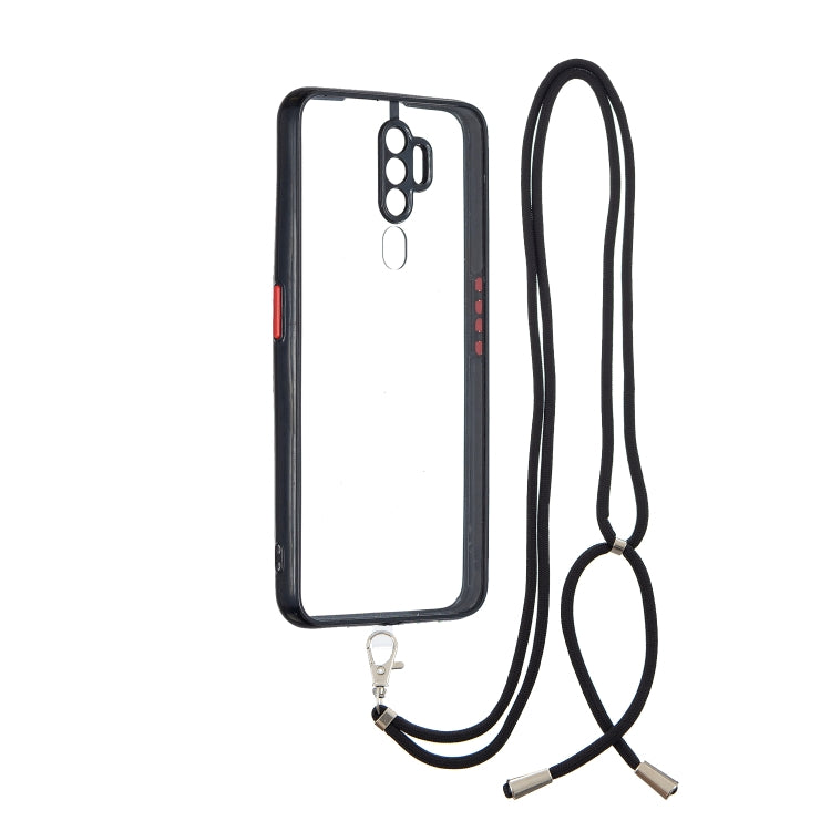 For OPPO A5 2020/A9 2020 Transparent PC+TPU Phone Case with Contrast Color Button & Neck Lanyard