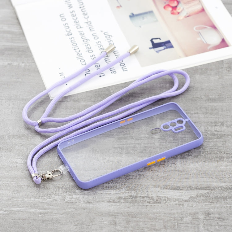 For OPPO A5 2020/A9 2020 Transparent PC+TPU Phone Case with Contrast Color Button & Neck Lanyard