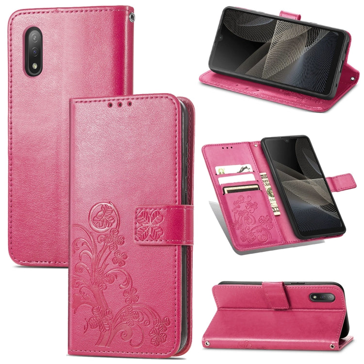 For Sony Xperia Ace II Four-leaf Clasp Embossed Buckle Mobile Phone Protection Leather Case with Lanyard & Card Slot & Wallet & Bracket Function