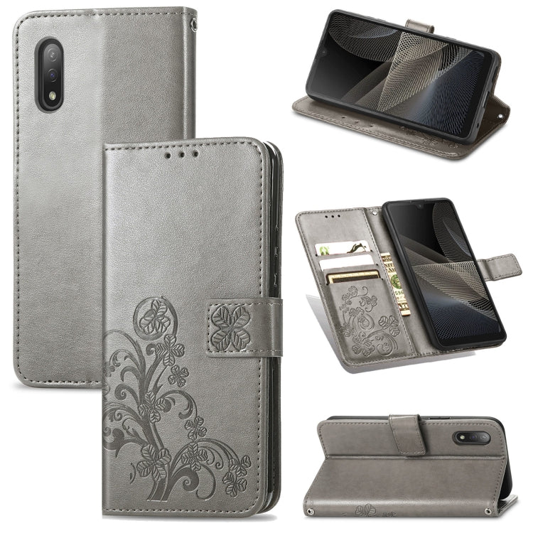 For Sony Xperia Ace II Four-leaf Clasp Embossed Buckle Mobile Phone Protection Leather Case with Lanyard & Card Slot & Wallet & Bracket Function