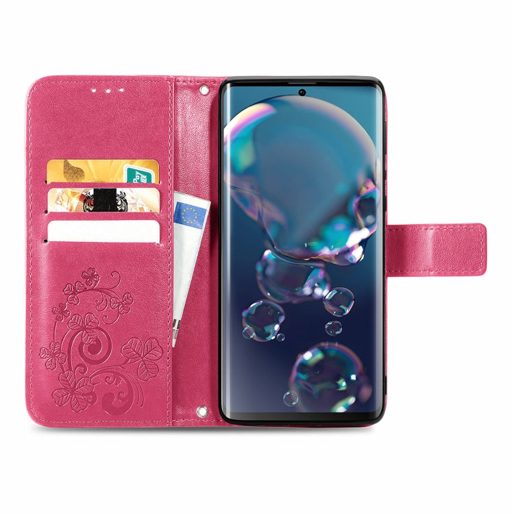 For Sharp R6 Four-leaf Clasp Embossed Buckle Mobile Phone Protection Leather Case with Lanyard & Card Slot & Wallet & Bracket Function