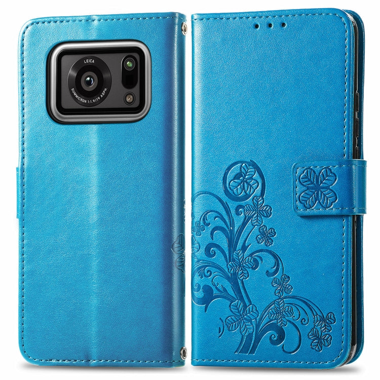 For Sharp R6 Four-leaf Clasp Embossed Buckle Mobile Phone Protection Leather Case with Lanyard & Card Slot & Wallet & Bracket Function