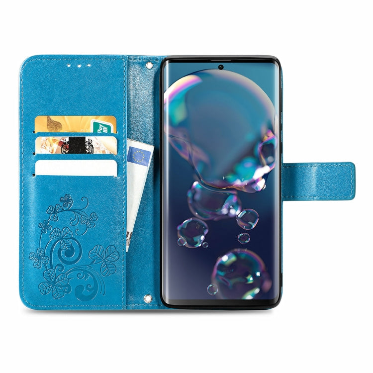 For Sharp R6 Four-leaf Clasp Embossed Buckle Mobile Phone Protection Leather Case with Lanyard & Card Slot & Wallet & Bracket Function