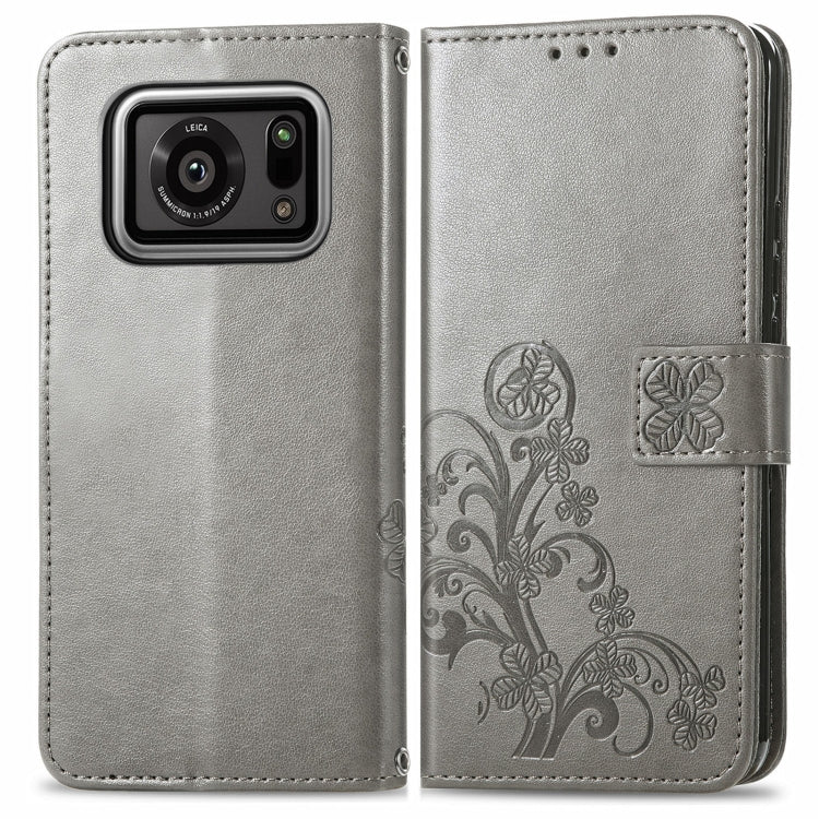 For Sharp R6 Four-leaf Clasp Embossed Buckle Mobile Phone Protection Leather Case with Lanyard & Card Slot & Wallet & Bracket Function