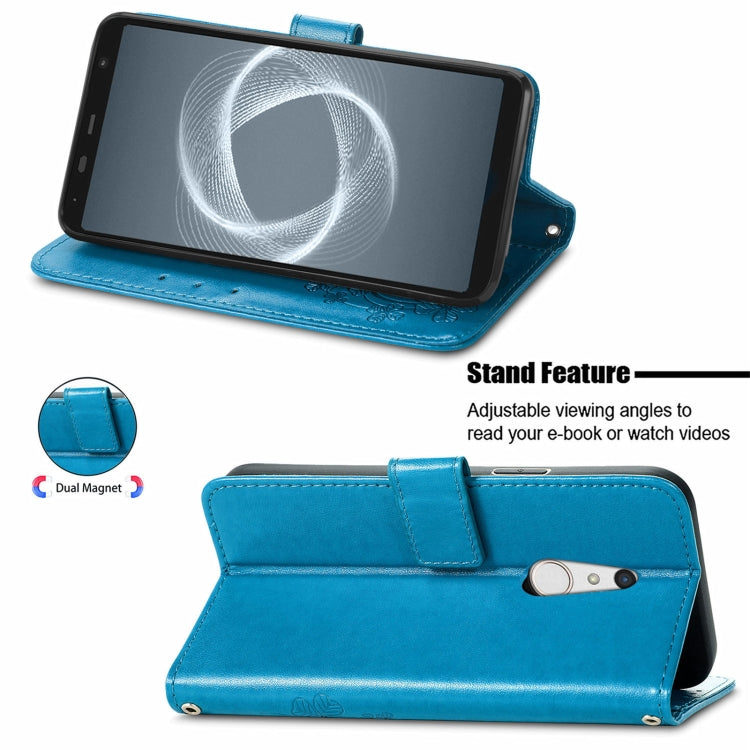 For FUJITSU F-41B Four-leaf Clasp Embossed Buckle Mobile Phone Protection Leather Case with Lanyard & Card Slot & Wallet & Bracket Function