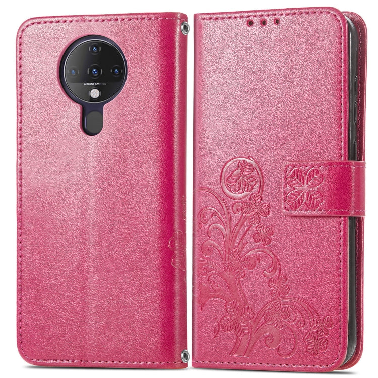 For Tecno Spark 6 Four-leaf Clasp Embossed Buckle Mobile Phone Protection Leather Case with Lanyard & Card Slot & Wallet & Bracket Function