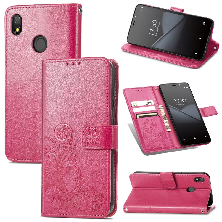 For Tecno Pop 3 Four-leaf Clasp Embossed Buckle Mobile Phone Protection Leather Case with Lanyard & Card Slot & Wallet & Bracket Function