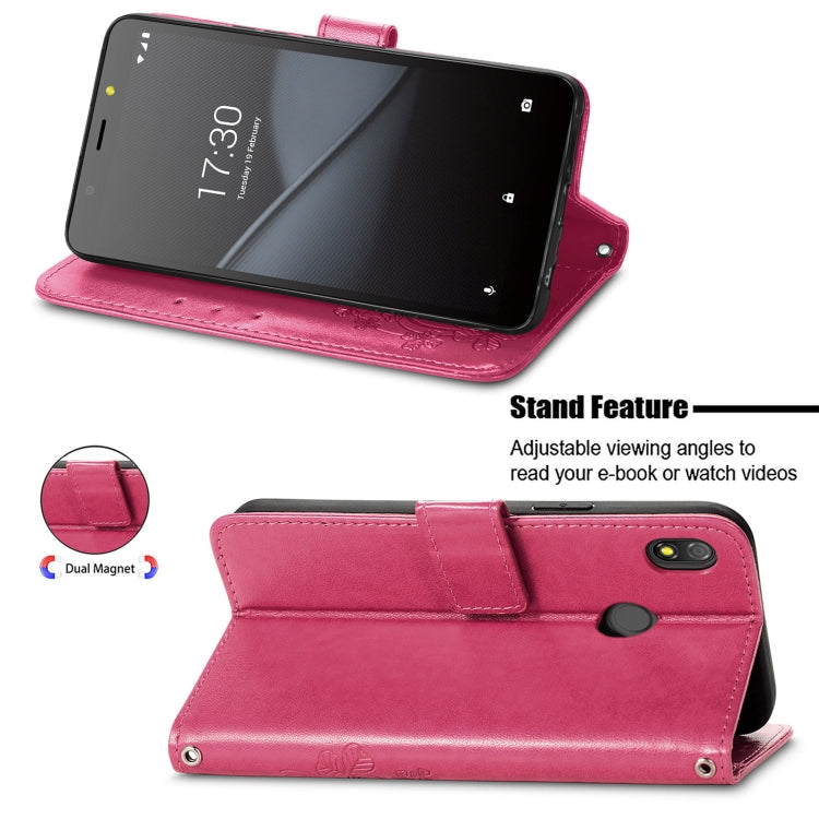 For Tecno Pop 3 Four-leaf Clasp Embossed Buckle Mobile Phone Protection Leather Case with Lanyard & Card Slot & Wallet & Bracket Function