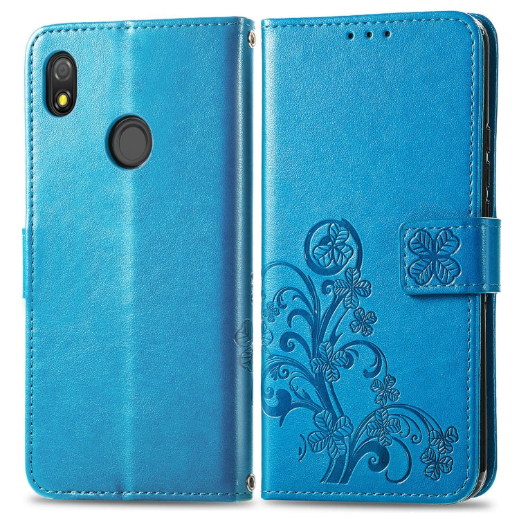 For Tecno Pop 3 Four-leaf Clasp Embossed Buckle Mobile Phone Protection Leather Case with Lanyard & Card Slot & Wallet & Bracket Function